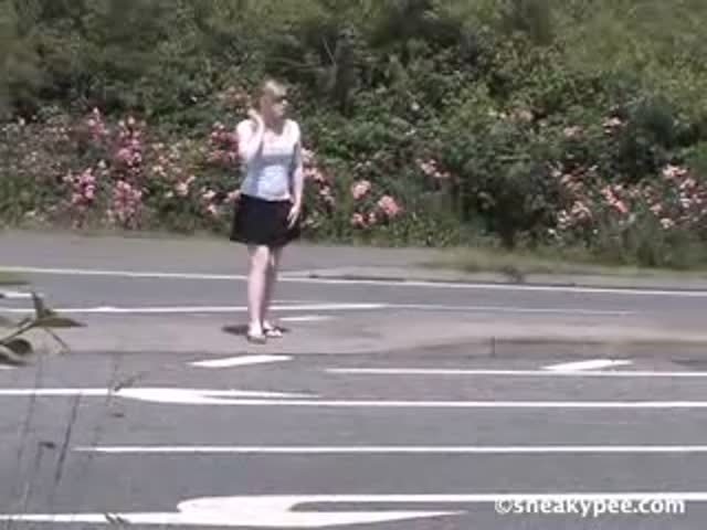 Blonde Teen Peeing On The Side Of The Road